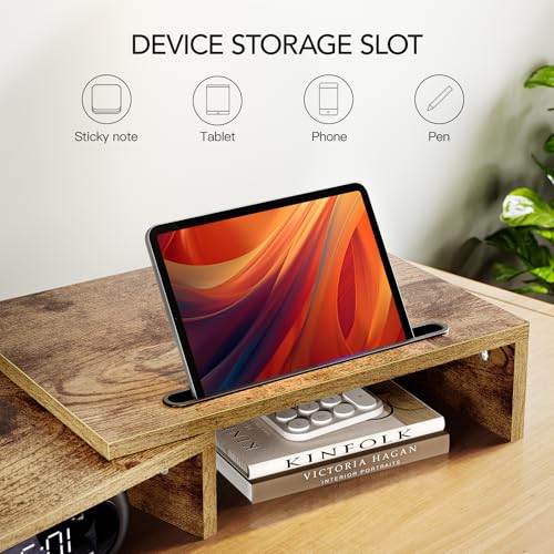 AMERIERGO Dual Monitor Stand Riser- 3 Shelf Screen Stand with Adjustable Length and Angle, 2 Extra Functional Slot Desktop Organizer Stand for PC, Computer, Laptop (Rustic Brown) - Thumbnail 5