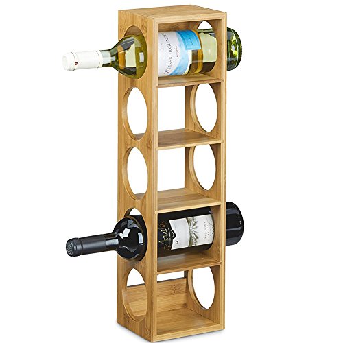 BAKAJI Portabottiglie Vino Liquori in Legno di Bambu 5 Posti Porta Bottiglie Bamboo 52x14x12 cm, Legno Naturale di bambù