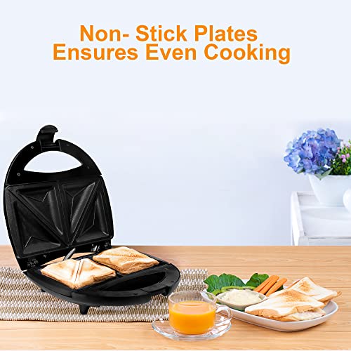 Image of Warmex 750 Watts Electric Countertop Sandwich Maker with Non-Stick Coating Plate | Dish Ready Indicators with Safety Lock Feature | Overheat Protection | Compact Storage & Simple to Clean