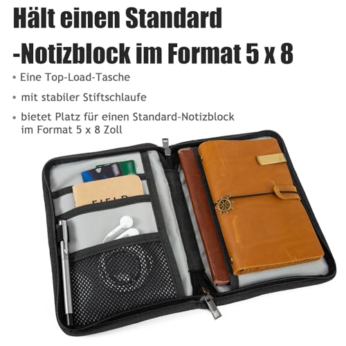 Klassische Gewachste Leinwand Reißverschluss Notizbuch Cover,Tasche für Tagebuch, Tagebuchhülle für Feldnotizen,Wasserfeste Abdeckung für 5x8 Notizblöcke,A5 Travelers Notebook (Schwarz)