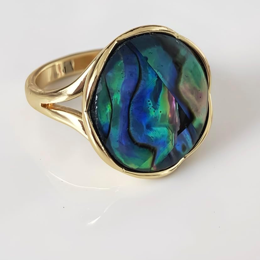 Handcrafted Natural Material Twist Adjustable Ring with Heart Abalone Shell & Freshwater Pearl, 14k Gold Plated - Perfect Gift for Women & Teen Girls - Image 2