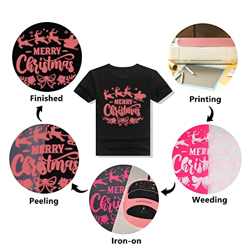Image of HTVVETUR Glow in The Dark HTV Heat Transfer Vinyl Roll 12 Inch by 5 Feet Iron on DIY for T-Shirt PU Stretch Elastic HTV Vinyl (Dark in Glow Neon Pink, 5FT)
