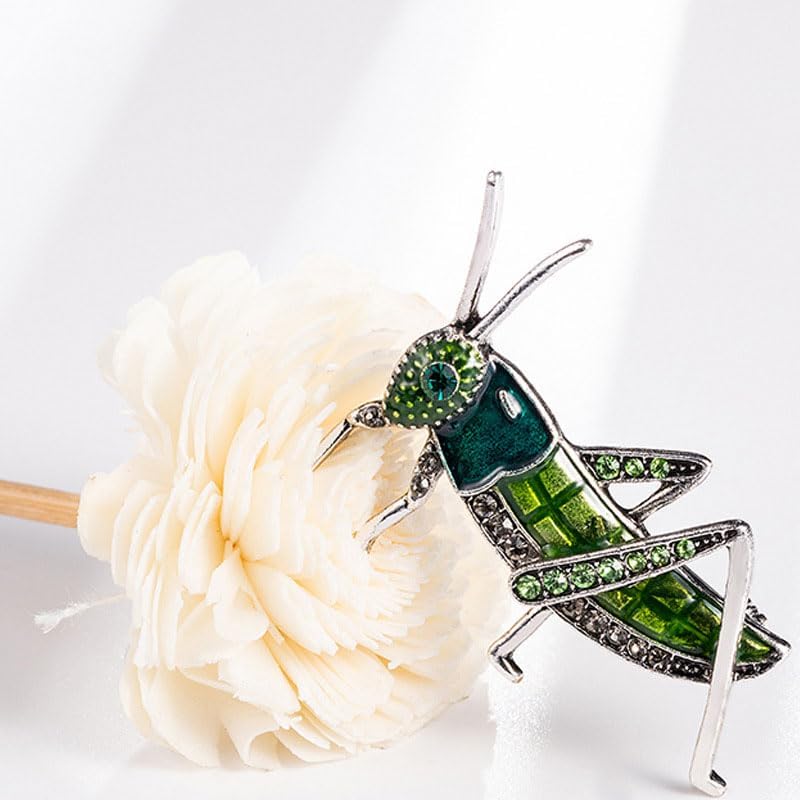 2pcs Creative Sparkling Rhinestone Grasshopper Brooch Pin - Vintage-Inspired High-End Temperament Trendy Fashion Accessory Enamel Animal Shape Brooch for Clothing Embellishment image 5