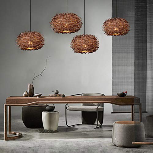 Miyori Indi Nest Design Pendant Lighting Indoor Lighting Fixture Rattan Decorative Pendant Lamp In Brown Ceiling Hanging Light With Adjustable Cord For Dining Room Restaurant - 19.5" (50 Cm) #TOP5