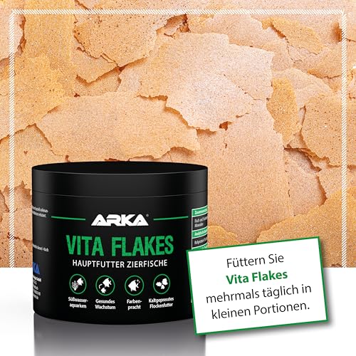 Flockenfutter für Zierfische – ARKA Vita Flakes 250 ml – hochwertiges, kaltgepresstes Alleinfutter für Süßwasseraquarien – unterstützt Farbenpracht, Vitalität & Wachstum – ohne Spirulina