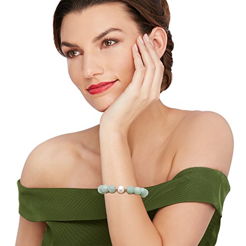 Ross-Simons 11-12mm Cultured Pearl and 12mm Carved Jade Dragon Bead Stretch Bracelet With 14kt Yellow Gold2