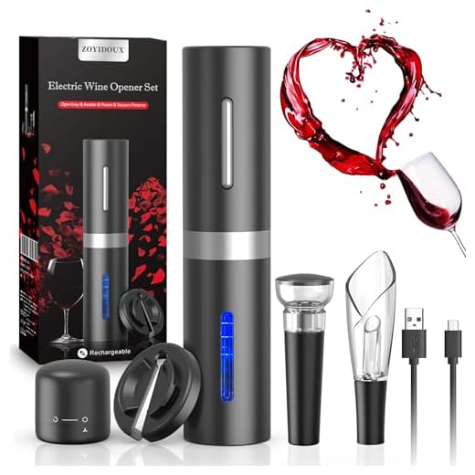 ZOYIDOUX Elektrische kurkentrekker, oplaadbaar, 6-in-1, draadloos, automatische flesopener, capsulesnijder, USB-oplader, beluchter, vacuümsluiting, voor cadeau voor Kerstmis, wijnliefhebbers