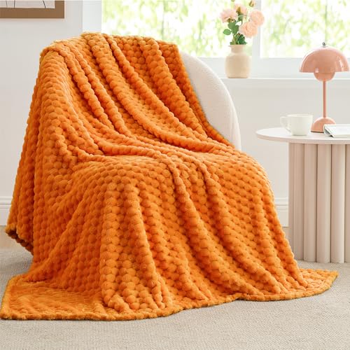 Image of BEDELITE Fall Throw Blanket for Couch, Soft Gifts for Women, Orange, 50*60 | 3D Jacquard Decorative Fleece Blanket, Super Soft Plush Throws, Cute Birthday Gift for Women & Men, Suitable for Autumn