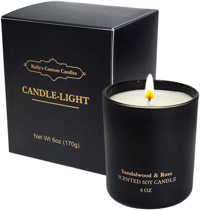 Kelly's Custom CandlesScented for Women,Premium Sandalwood Rose Aromatherapy , Home Scented Candle, 6 oz Soy ,Long-Lasting Christmas Birthday Gifts for Women with Matte Black Gift Box.