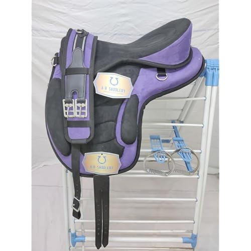 All Purpose Synthetic Treeless English Horse Saddles Tack Get Matching Girth & Straps and Stirrups I Purple I Size - Seat Size 10"-18"_AH4