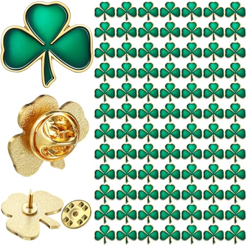 Image of Ferreve 150 /200 Pcs St. Patrick's Day Lapel Pin Bulk Shamrock Pins Enamel Green Three Leaf Clover Irish Brooches Gift for Parade Women Men