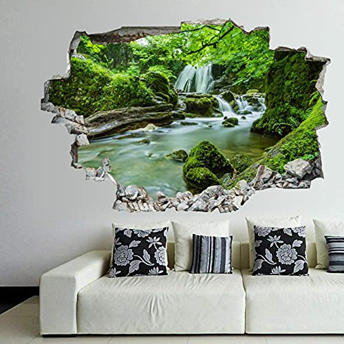 Stones Rivers Waterfalls England Yorkshire Moss Wall Decal Landscape 3D Break Through Wall Sticker Removable Funny Wall Art Decal Christmas Home Decor Vinyl Mural For Boy Kids Room Living Room #TOP6