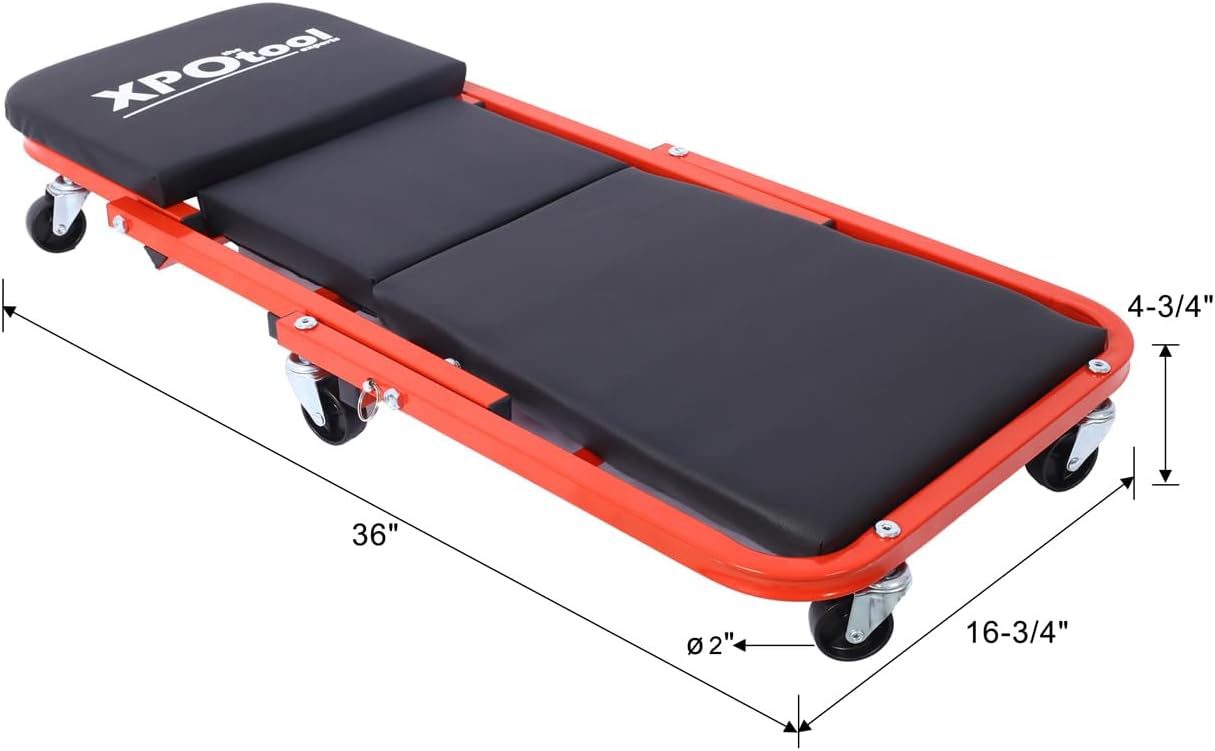 ZeHuoGe 36 Inch Rolling Foldable Car Creeper Automotive Creeper, 2-in-1 Garage Shop Creeper for Auto Repair, 300 Lbs Capacity (Red)