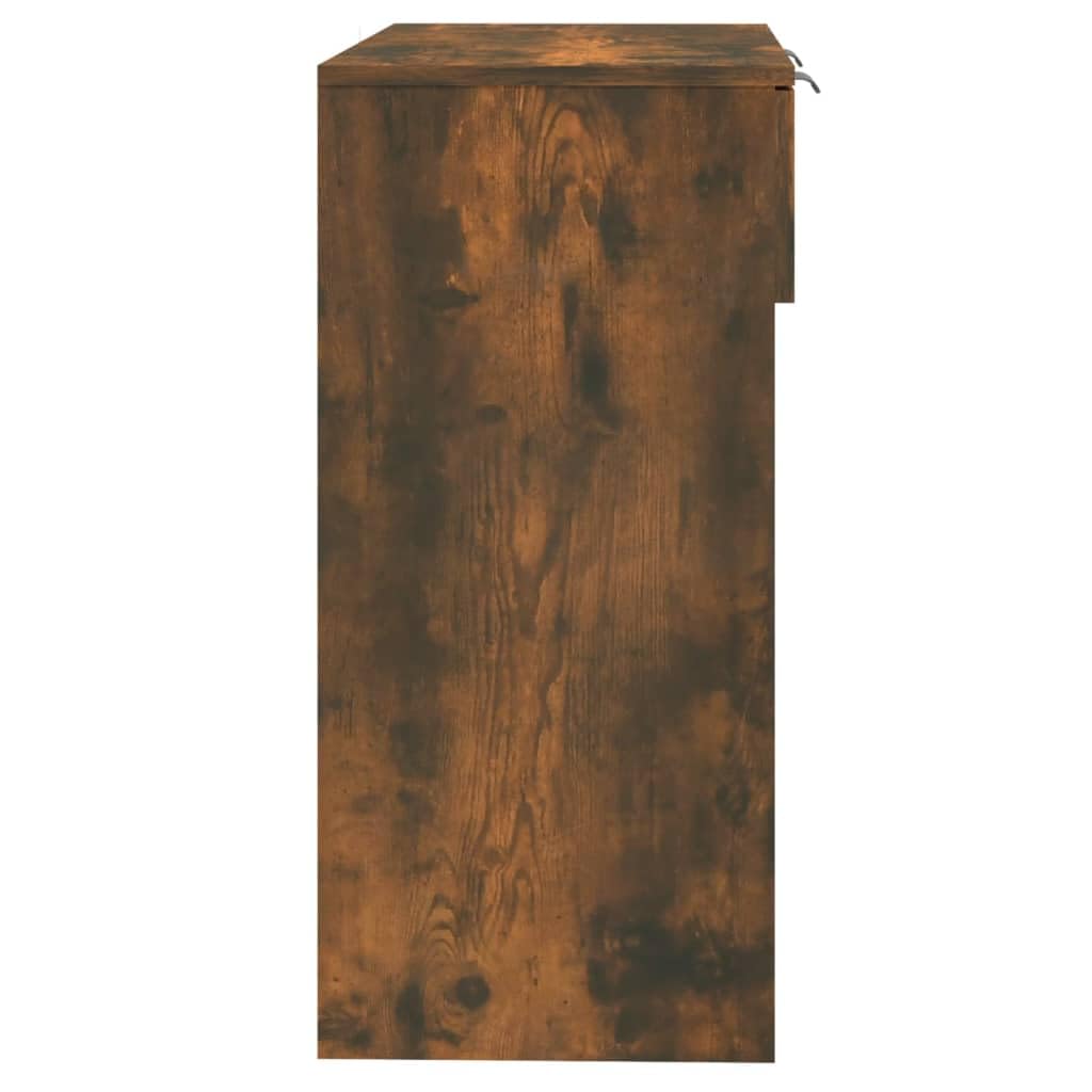 Mesa consola de roble ahumado 90 x 36 x 75 cm, material de madera con 2 cajones, espaciosa placa superior y soporte de pared para salón, entrada o pasillo, más estable