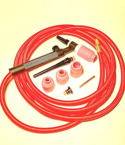 Generic WP-17FV Air Cooled TIG Torch Kit, Flexhead gas Valve,150A, 12.5' Super-Flex Power Cable, Jumbo (2.4) 3/32 Gas Lens, Ceramic Cups (2.4) 3/32 Collet, Insulator, Back Caps