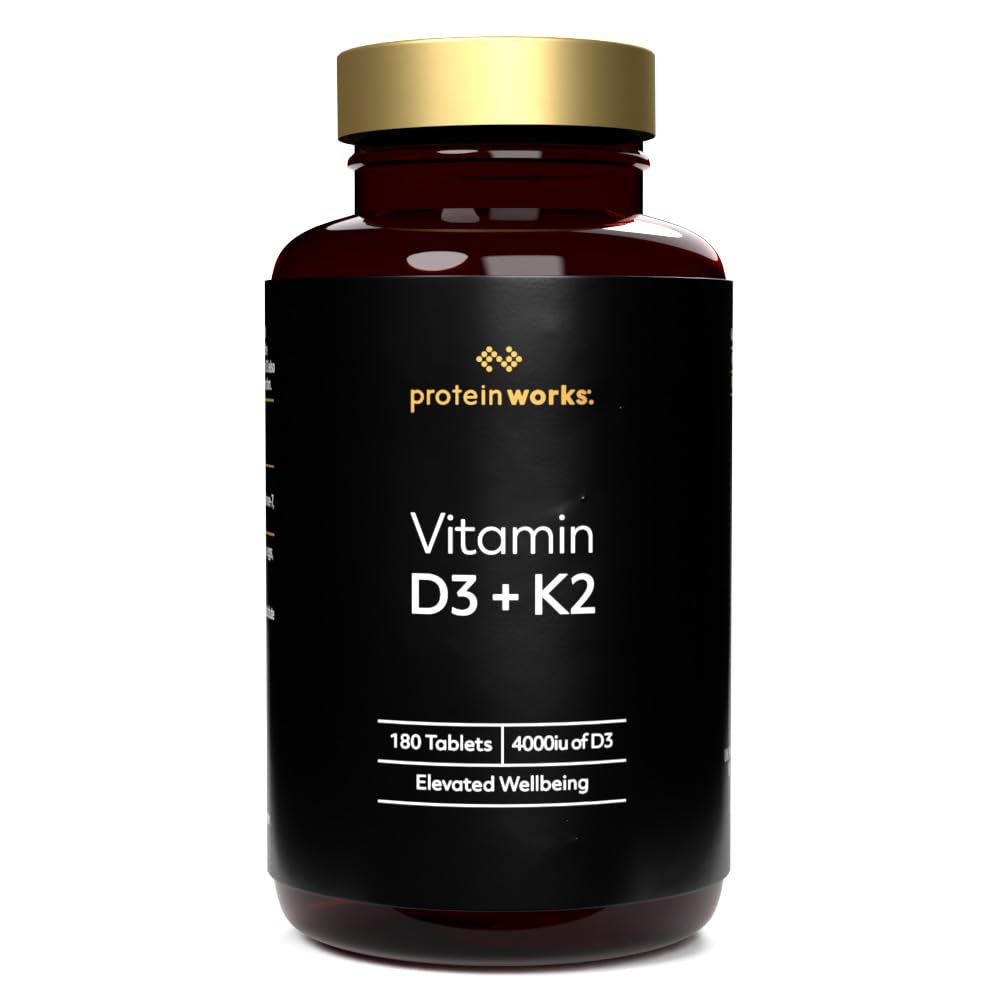 Vitamin D3 + K2, 4000 IU Vitamin D3, 100μg Vitamin K2, Hochdosiertes Vitaminpräparat, Unterstützt die Knochengesundheit & die Funktion des Immunsystems, 180 Tabletten (6-Monats-Vorrat) – Protein Works