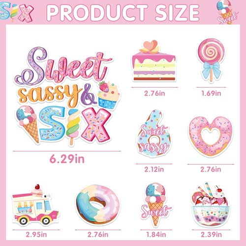Image of 6th Birthday Party Decorations - 40 Pcs Donut Sweet Sassys and 6 Hanging Swirls Decor Set for Girl Six Years Old Doughnut Banner Supplies Candy Dessert Insert Cake Toppers Balloons Backdrop