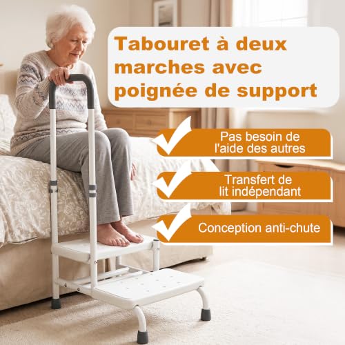 Marche Pied Baignoire 2 Marches avec Rampe Antidérapante Plateforme Large Stable Marches Solidement Construites pour Monter en Sécurité dans La Salle De Bain Idéal pour Seniors Et Femmes Enceintes – vue 3