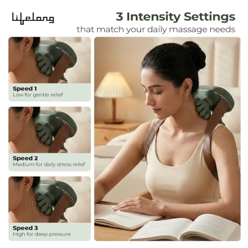 Image of Lifelong Cordless Neck Massage Machine for Body Pain | 4D Kneading Back Massager for Pain Relief and deep Tissue | Simulated Human Hand Design | Wireless, Portable & Ergonomic Design