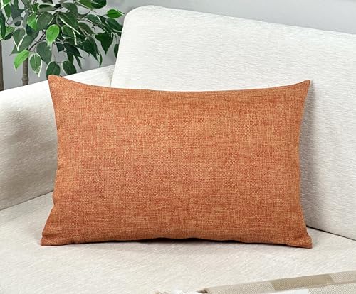 Aiking Home Imitation Burlap Lumbar Pillow Cover 12x18 Inch Vintage Faux Linen Rustic Natural Look, 1 Piece Elegance Farmhouse Style Accents Pillow Case for Indoor Use, Orange