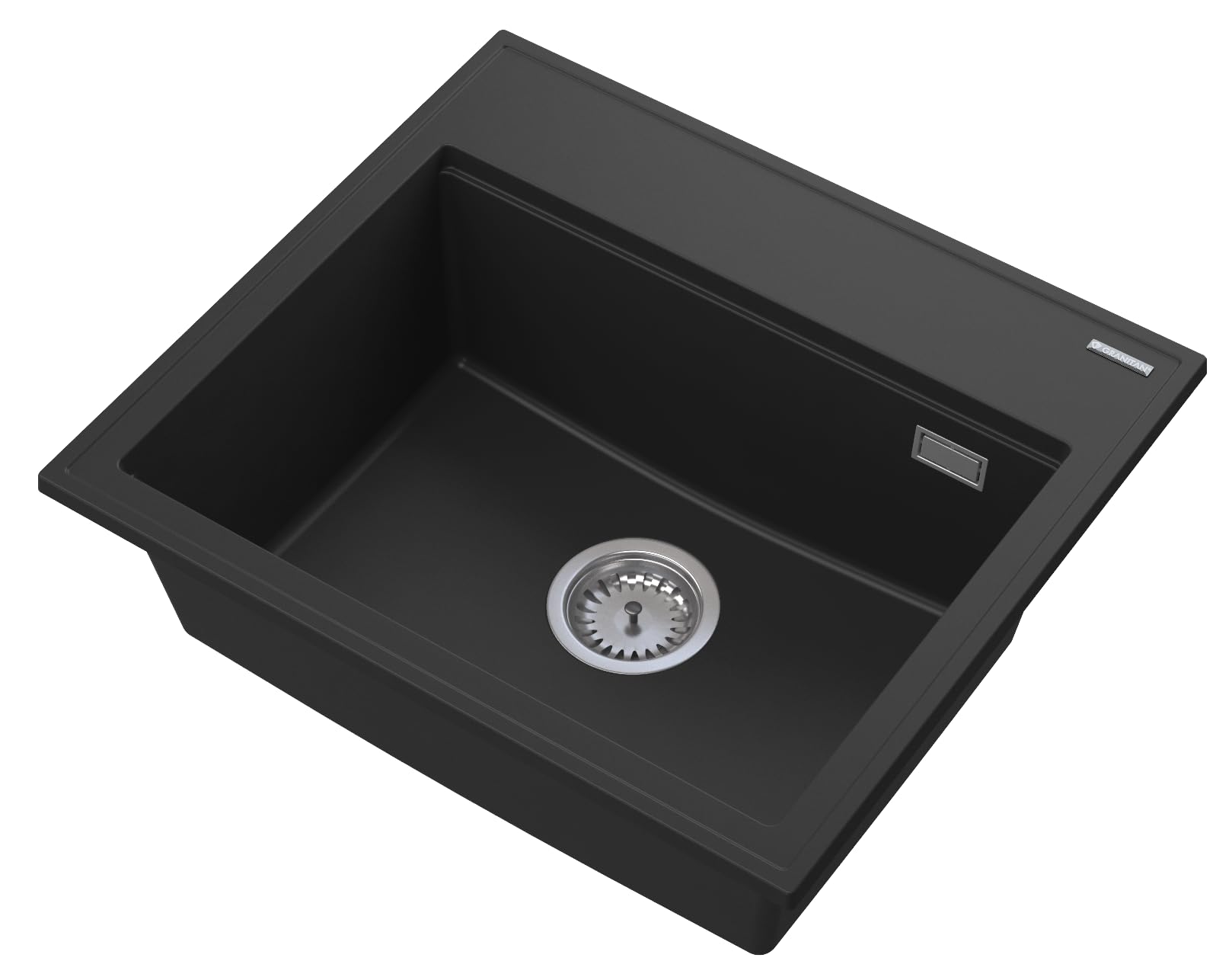 Granitan - Umywalka do zabudowy zestaw - czarny granit - 1 komora - 56,5 x 50,5 cm - w zestawie armatura 360° i syfon - nowoczesne wzornictwo do kuchni