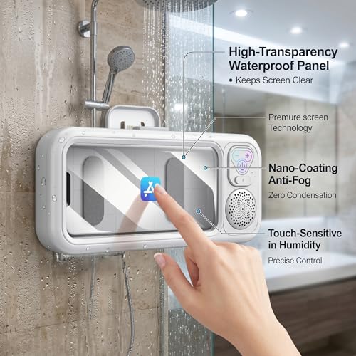 Soporte para teléfono de ducha con altavoz blanco impermeable y ventosa Goutdori 2