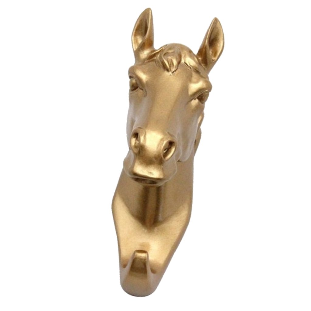 WOVEBIUS Resin Animal Head Hook Hanger Rack Wall Mount Home Decor Gold #1 Horse