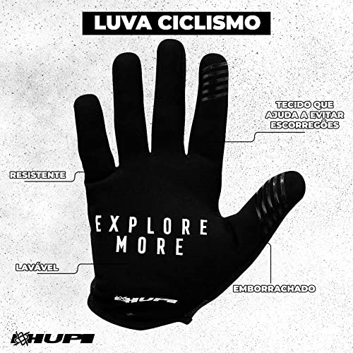 Luva Ciclismo Hupi Dedo Longo Explore, Cor: Preto, Tamanho: M