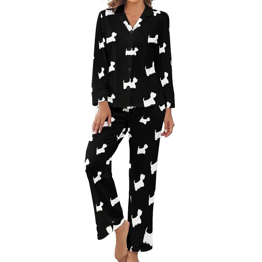 CafePress Kiniart Westie Warm Fuzzy Women's Dark Pajamas Womens