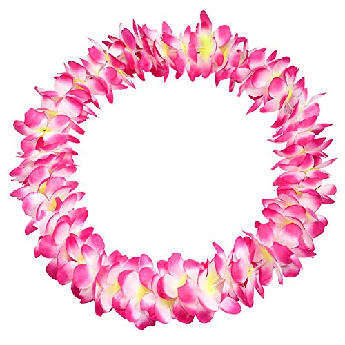 Lush Hawaiian Headpiece,Hawaiian Flower Leis Set for Adults Jumbo Necklace Bracelets Headband Set with Leaf for Hawaiian Luau Party Decoration Supplies (with Green Leaves?pink)