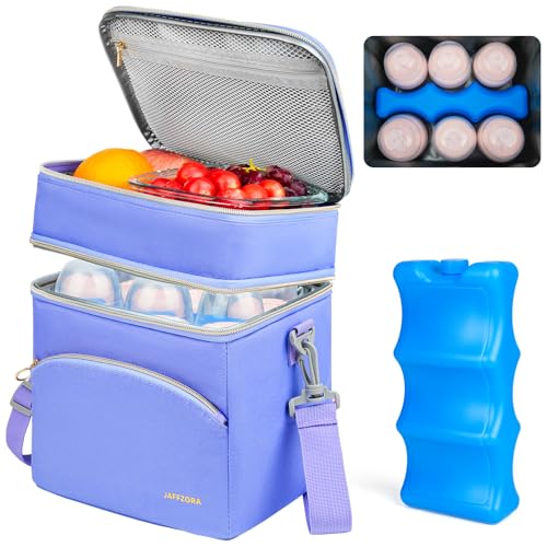Image of Jaffzora Breastmilk Cooler Bag with Ice Pack, Insulated Baby Bottle Tote Bags Fits 6 Baby Bottles Up to 9 Ounce, Double Layer Breastmilk Case