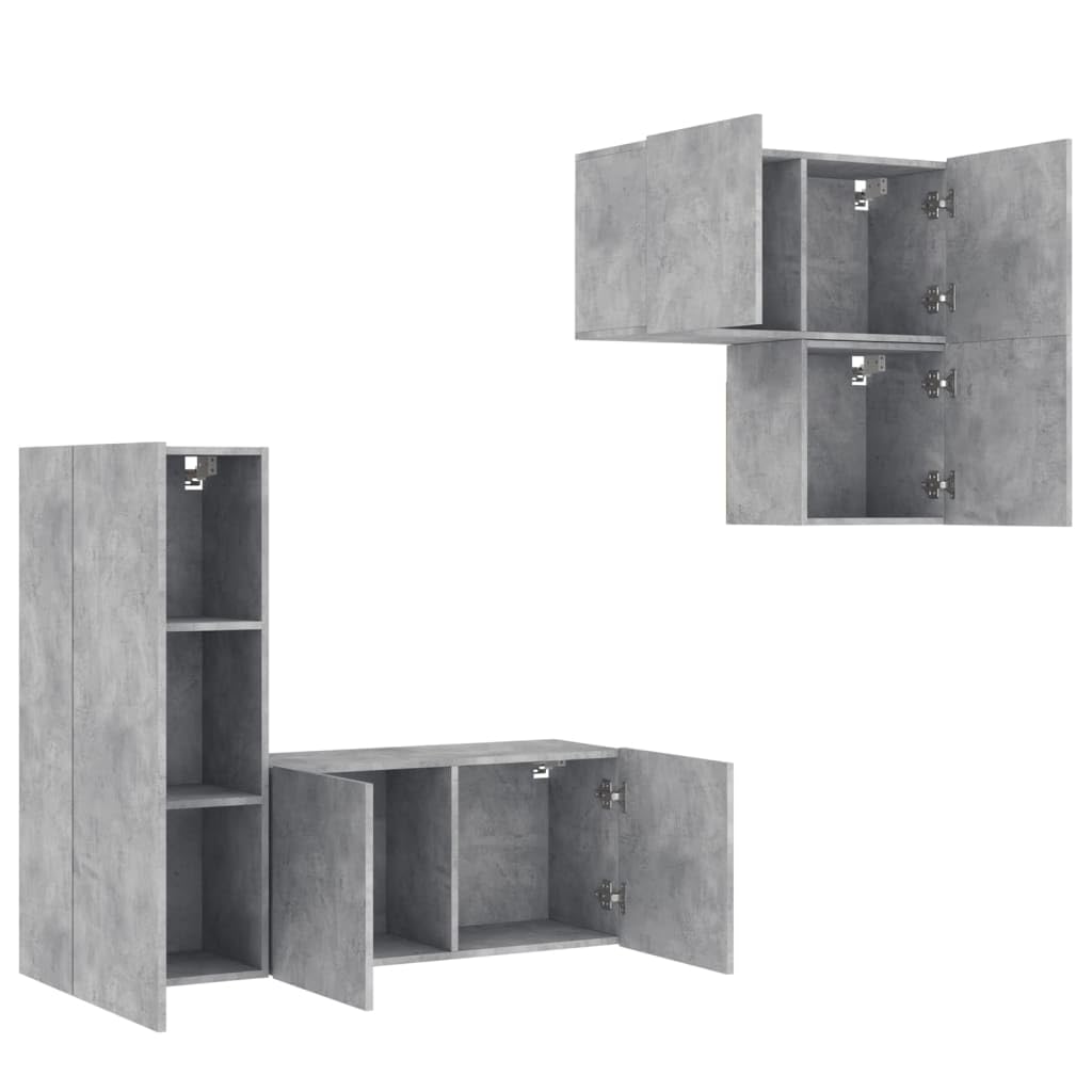 Set di 4 mobili da parete per TV, in legno grigio cemento