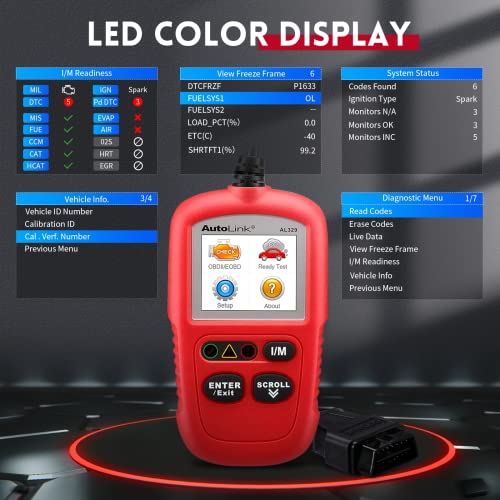 Autel Autolink Al329 Obd2 Scanner, Upgrade Of Al319 & Ms309 Code Reader, Obdii Reader With Auto Vin, Live Data, Dtc Lookup, Emission Monitor Test, I/M Readiness Smog Check Can Diagnostic Scan Tool #TOP6
