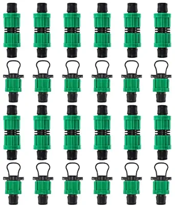 Moicstiy 24Pcs 1/2 Inch Drip Irrigation Coupling and Drip Irrigation Tubing End Cap Plug Universal Drip Irrigation Fitting for 16-17mm Drip Tape Tubing