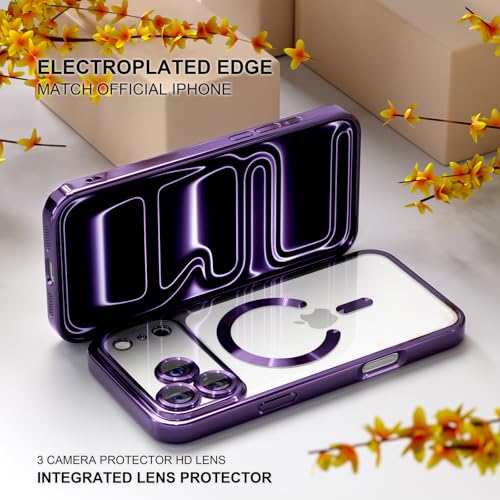 Image of Misea Magnetic for iPhone 17 Pro Case Compatible with MagSafe | [Never Yellowing] [Military Drop Protection] Full Camera Lens Protector Plating Soft Clear Phone Case for Women, Deep Purple