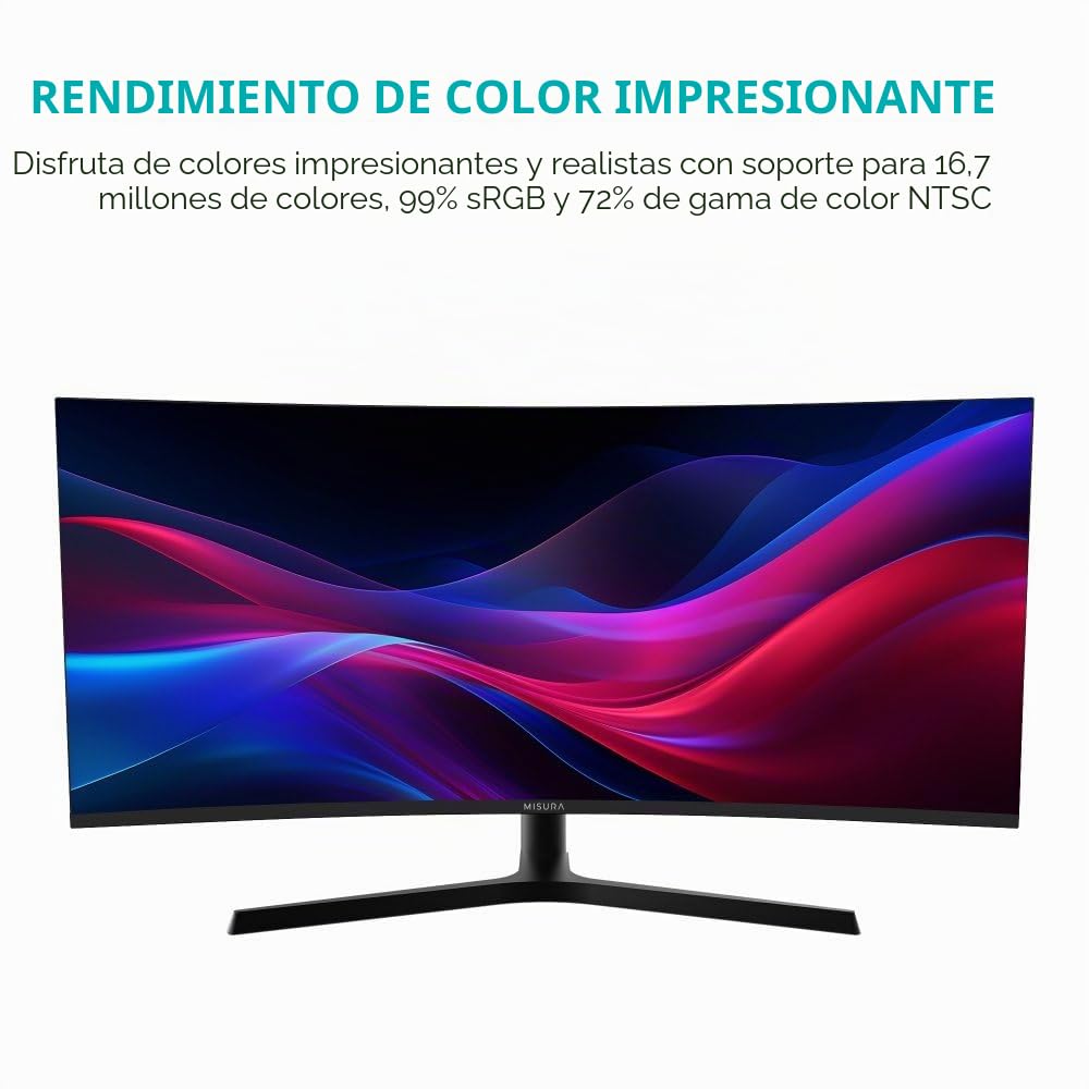 MISURA | Monitor Gaming 34 Pulgadas Curvo | 165 Hz | Pantalla Ultrawide Curva QHD, 21:9 | 1ms | HDR | 4000:1 | Pip & PBP | Luz de respiración RGB | VESA - EG34RWA