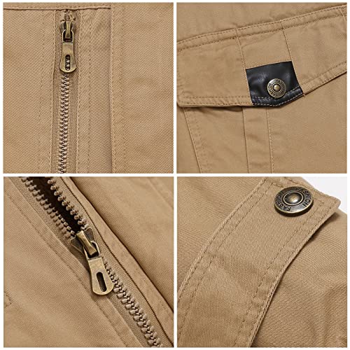 Pabopkobi Men's Winter Trench Coats Work Jacket Outdoor Army Field Jacket Casual Canvas Bomber Jacket Hooded Khaki X-Large Pam001-Khaki-Xl #TOP4