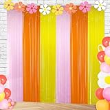 Groovy Foil Fringe Curtains Backdrop Birthday Party Decorations, 2 Pack 3.28 x 6.56 Ft Orange Yellow Pink Tinsel Streamer Photo Booth Props for Girls Hippie Retro Boho Themed Party Decor Supplies