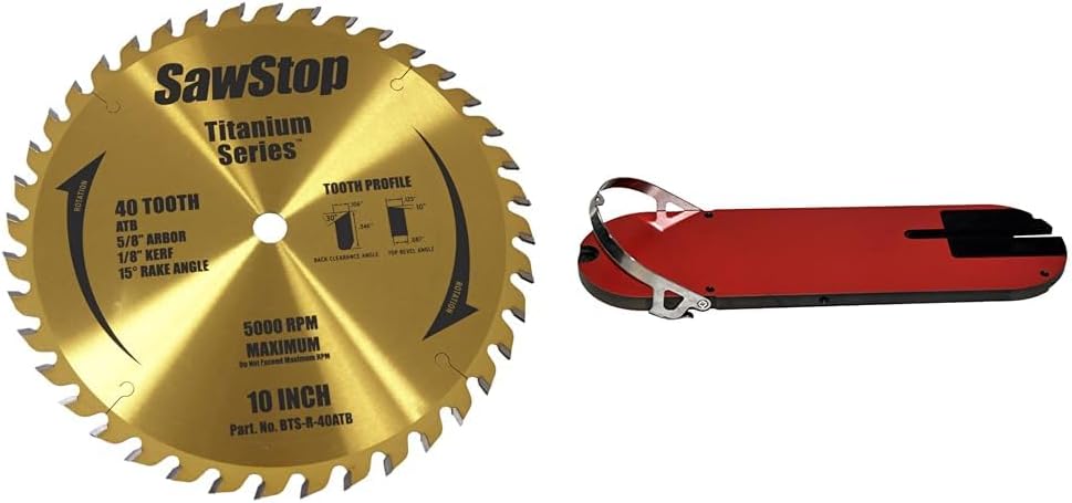 SawStop 10" 40T Circular Saw Blade for Wood and Standard Lock Down Table Saw Insert
