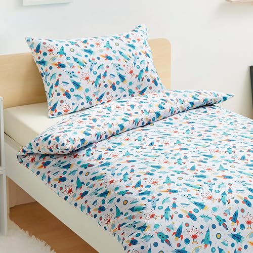 Amazon Basics Ensemble de Housse de Couette Réversible en Microfibre pour Enfant 100 x 135 cm et 1 Taie d’Oreiller 40 x 60 cm pour Berceau, Aventure Cosmique