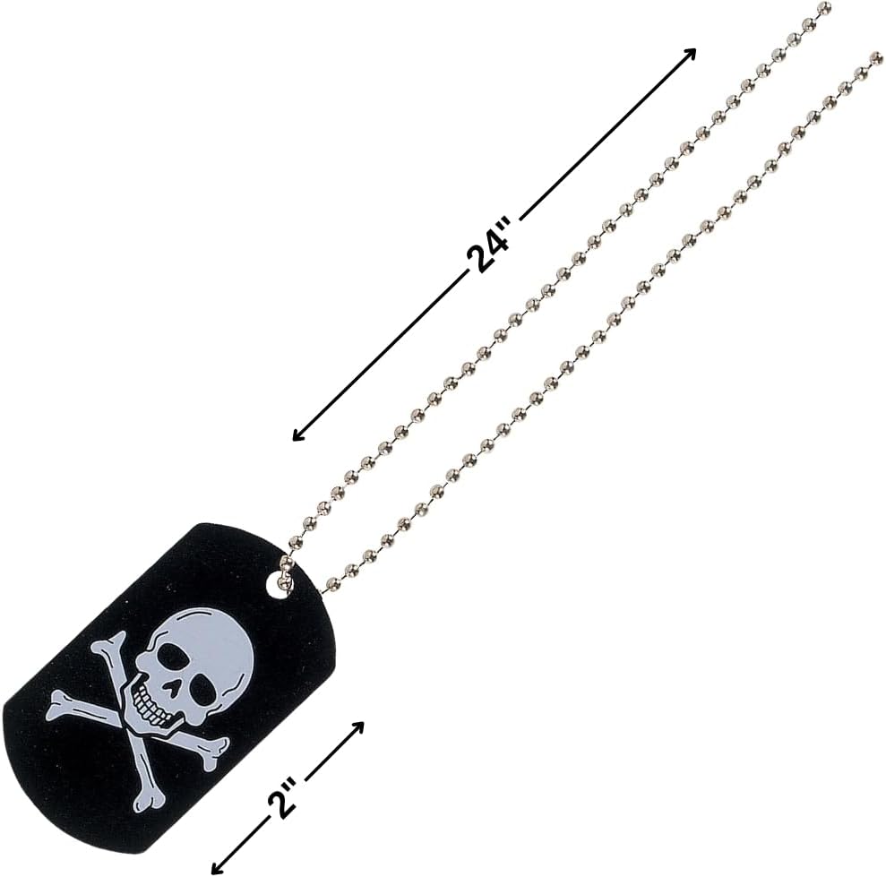 Pirate and Crossbones Dog Tag Necklaces, Set of 12 - Party Favors and Handouts