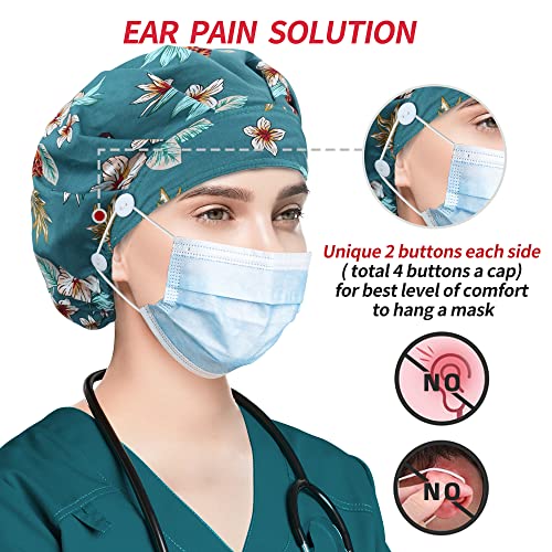 Image of Bouffant Caps with Button and Sweatband, Adjustable Scrub Caps for Women Men, One Size Multi Color
