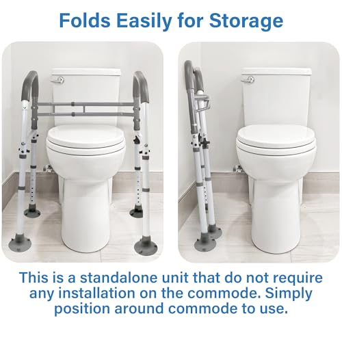 Vaunn Medical Adjustable Toilet Safety Rail for Seniors, Foldable Toilet Safety Frame for Elderly Adults, Bathroom Grab Bar Handle, Toilet Handle for Elderly & Disabled, Free-Standing (Gray) - Image 6