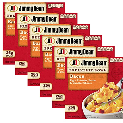 Jimmy Dean Breakfast Bowl Bacon Fluffy Eggs, Potatoes and Cheddar Cheese - 26 Gram Protein Per Serving - Cook thoroughly - 6 Pack (7 oz Each) - Ready Set Gourmet Donate a Meal Program