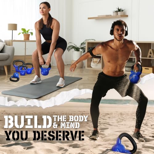 Yes4All Kettlebell, 5-100 LB Vinyl Coated Cast Iron Strength Training Kettlebells for Home Gym Exercises, Fitness, Full Body Workout Equipment, Push Ups, and Grip Strength
