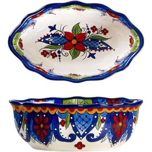 BIBAPU 2個 食器 パーティー 休日 穀物 スープ サラダ パスタ 手描き メキシコ セラミック ヴィンテージ 深い サービングディッシュ エキゾチック 磁器 スナックボウル デザートボウル 家庭用 異形ボウル ヨーロッパ食器 大サイズ フルーツボウ