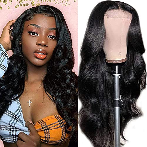 CAITLYN Lace Front Wigs Human Hair for Black Women Pre Plucked with Baby Hair 4x4 Lace Closure Wig Natural Color Body Wave Lace Front Human Hair Wigs (18 inch, 180% Density)