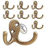 Coat Hooks Wall Hooks for hanging - 8 pack Bronze Double Prong Hook Wall Mounted - Great for Living Room, Bedroom, Entryway, Closet for Coat, Bag, Towel, Hat, Key, Cup, Heavy-Duty, Easy to Install