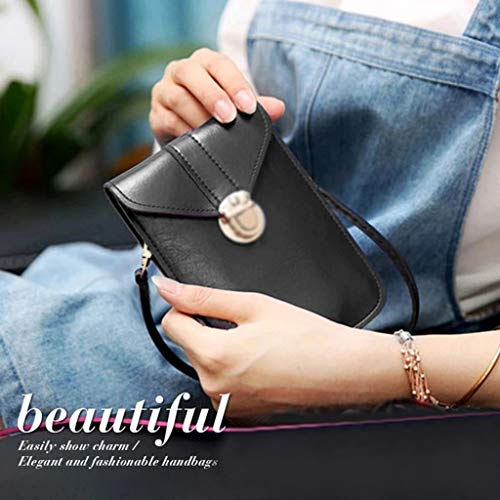 Bolsa feminina de couro leve para celular, mini bolsa de ombro para celular, com janela sensível ao