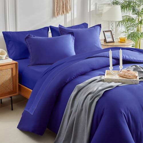 Image of Kids Comforter Sheet Set - Soft and Breathable Bed Set Includes Quilted Comforter, Fitted Sheet, Flat Top Sheet, Pillowcase and Pollowshams For Boys Girls - 7 Pieces Bed in a Bag Full Szie Navy